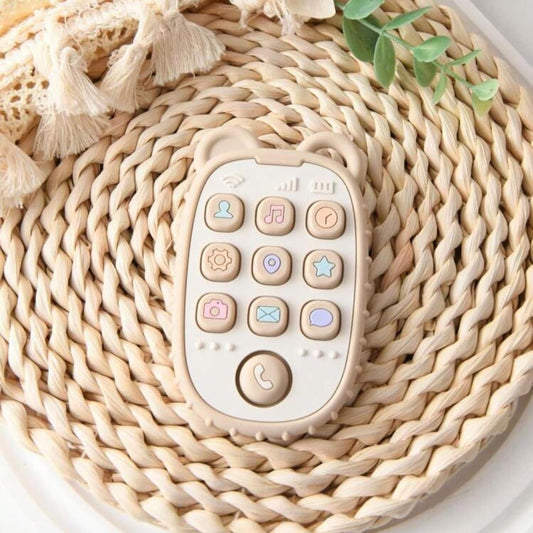 Baby Teether Phone Toy – Soft Silicone Mobile Phone Shape Teething Toy for Infants – BPA-Free, Food-Grade, Safe & Fun Oral Care Teether for Babies 3+ Months – Cute Mobile Design (Cream)