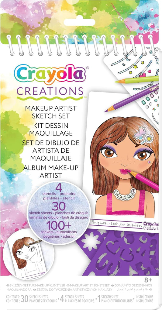 Crayola - Creations Compact Make-Up Artist Sketch Set | includes tutorial pages with beauty and makeup secrets and many pages of sketches | trendy makeup and hairstyle tests and always find new fashion combinations | Ages 6+