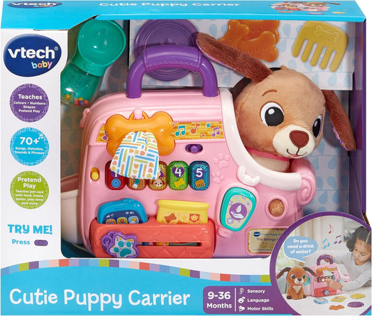 VTech Baby Cutie Puppy Carrier – Interactive Role-Play Toy with 6 Accessories, Light-Up Buttons, Music & Phrases | for Babies 9–24 Months+