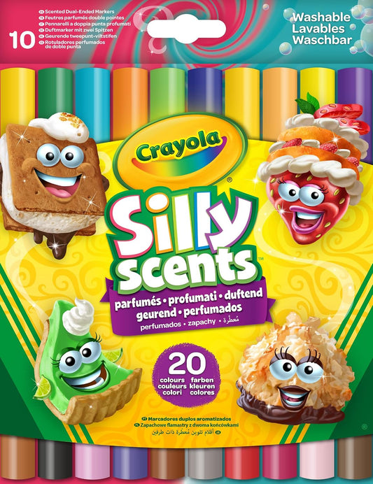 Crayola Silly Scents Scented Markers – Pack of 10 Double-Tip Washable Pens with 20 Colours & Fragrances | Maxi Felt Tips for Kids Drawing, School & Creative Fun Ages 3+