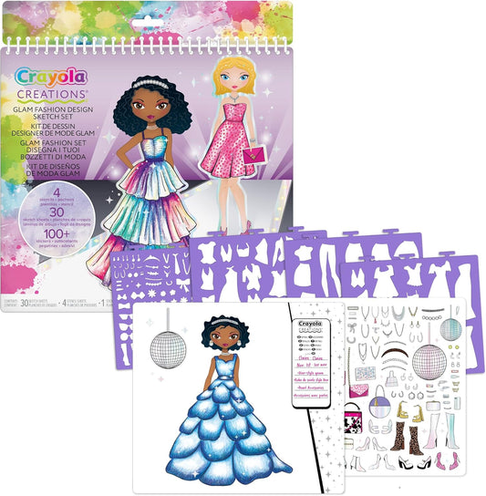 CRAYOLA Creations Glam Fashion Set, Create Your Own Fashion Collection, Drawing Set with Stencils and Stickers, Creative Activity for Girls, from 8 Years