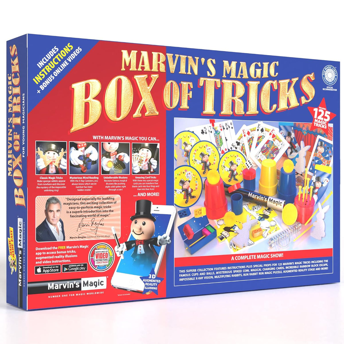 Marvin’s Magic Box of Tricks – 125 Classic Magic Tricks Set for Kids, Complete Magician Kit with Props & Video Instructions