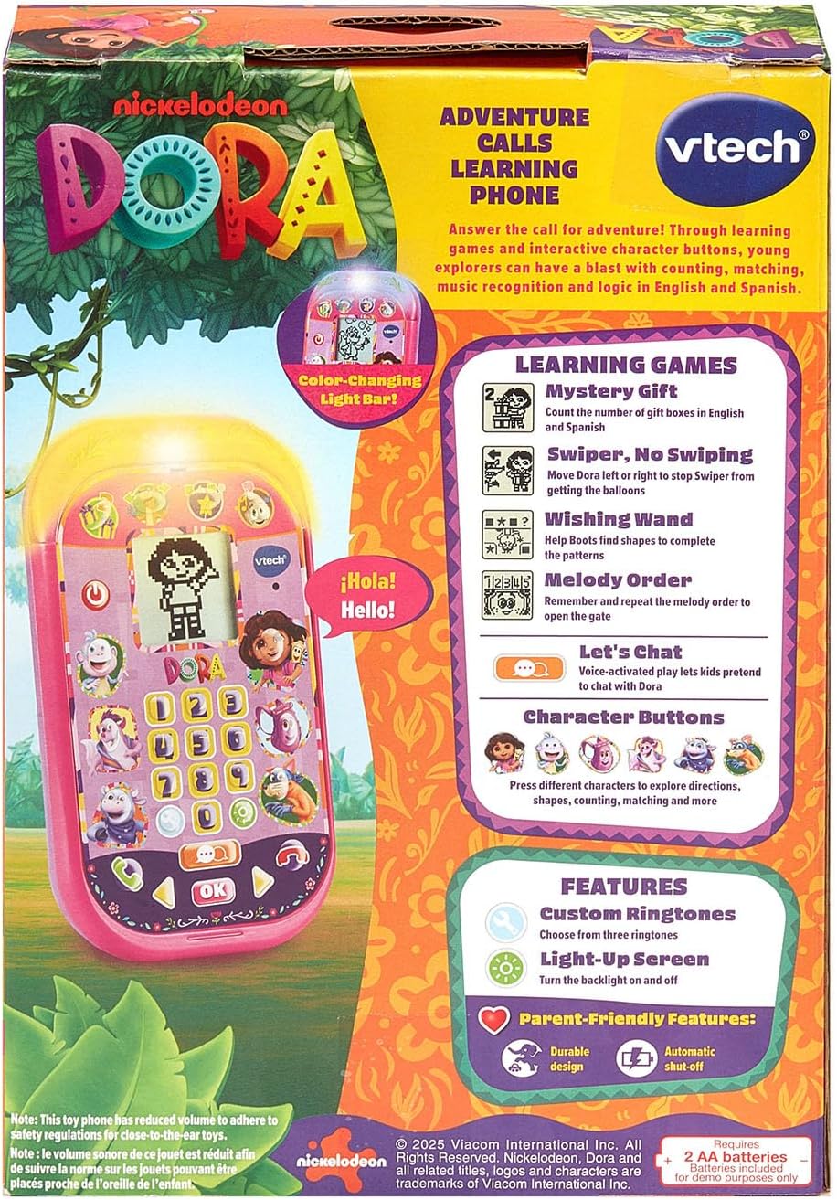 VTech Dora Adventure Calls Learning Phone – Interactive Educational Toy, Bilingual English & Spanish, Role-Play Smartphone for Kids 3+ Years