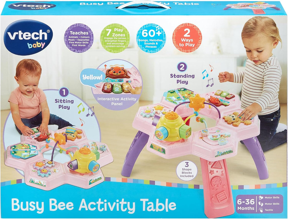 VTech Busy Bee 2-in-1 Activity Table with Music, Shape Sorter & Learning Zones for Babies & Toddlers