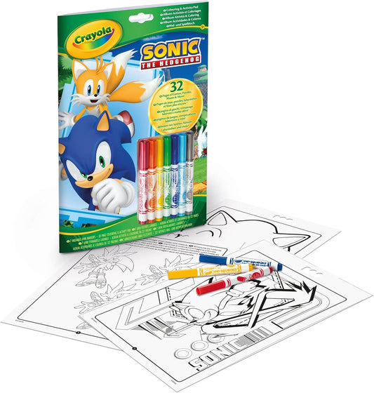 Crayola Sonic the Hedgehog Activity & Colouring Book – 32 Fun Pages with 7 Washable Mini Markers | Kids Creative Art Set | Perfect Gift for Boys & Girls Ages 3+