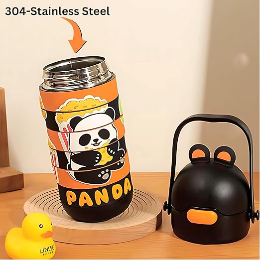 Stainless Steel Kids Puzzle Swirl Water Bottle with Straw & Strap Double Wall Vacuum Insulated Educational, Fun and Learning Water Bottle for Kids, Girls and Boys Leak Proof 430ml (Black)