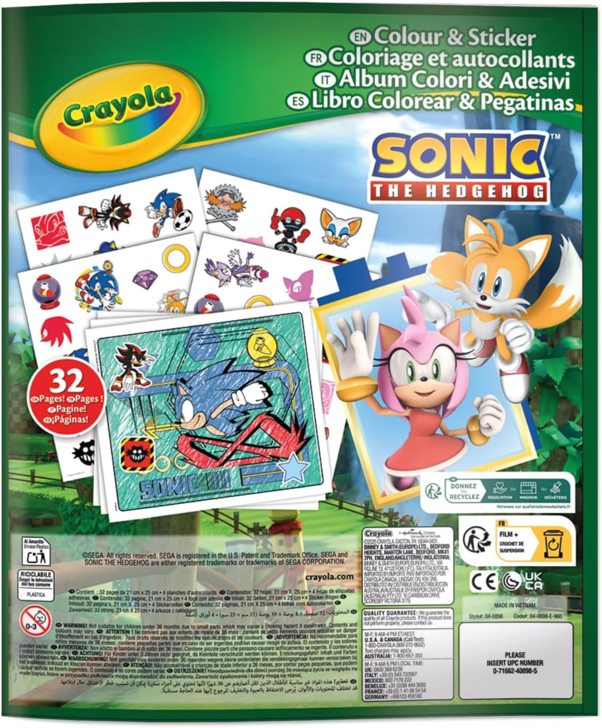 Crayola Sonic the Hedgehog Colouring Book with Stickers – 32 Fun Activity Pages & 4 Sticker Sheets | Kids Creative Colouring Set | Perfect Gift for Boys & Girls Ages 3+