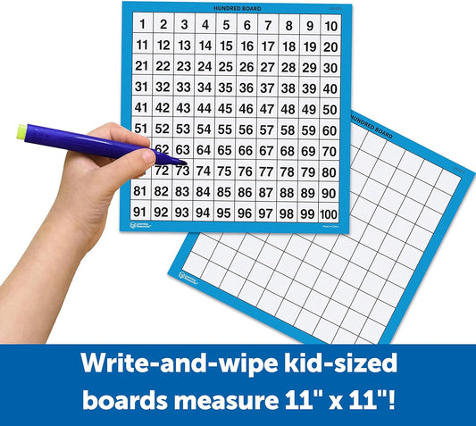 Learning Resources Laminated Hundred Boards, Dry Erase Counting Aid, Set of 10, Ages 5+, Multicolor, Model:LER0375 Multi color, 11" x 11", Multi-colour