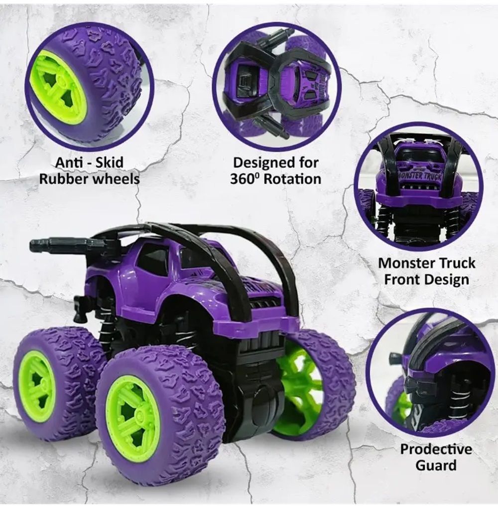 D-Power - Friction Inertia Off-Road Car - Purple | Roll Over Stunt Car, No Batteries, Perfect Kids Gift | 3+