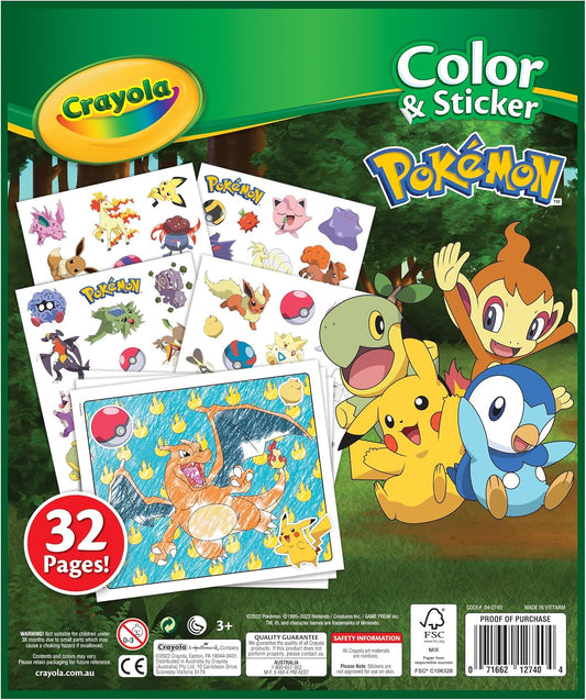 Crayola Pokémon Colouring Book with Stickers – 32 Fun Activity Pages & 4 Sticker Sheets | Kids Creative Colouring Set | Travel Activity Book for Boys & Girls Ages 3+