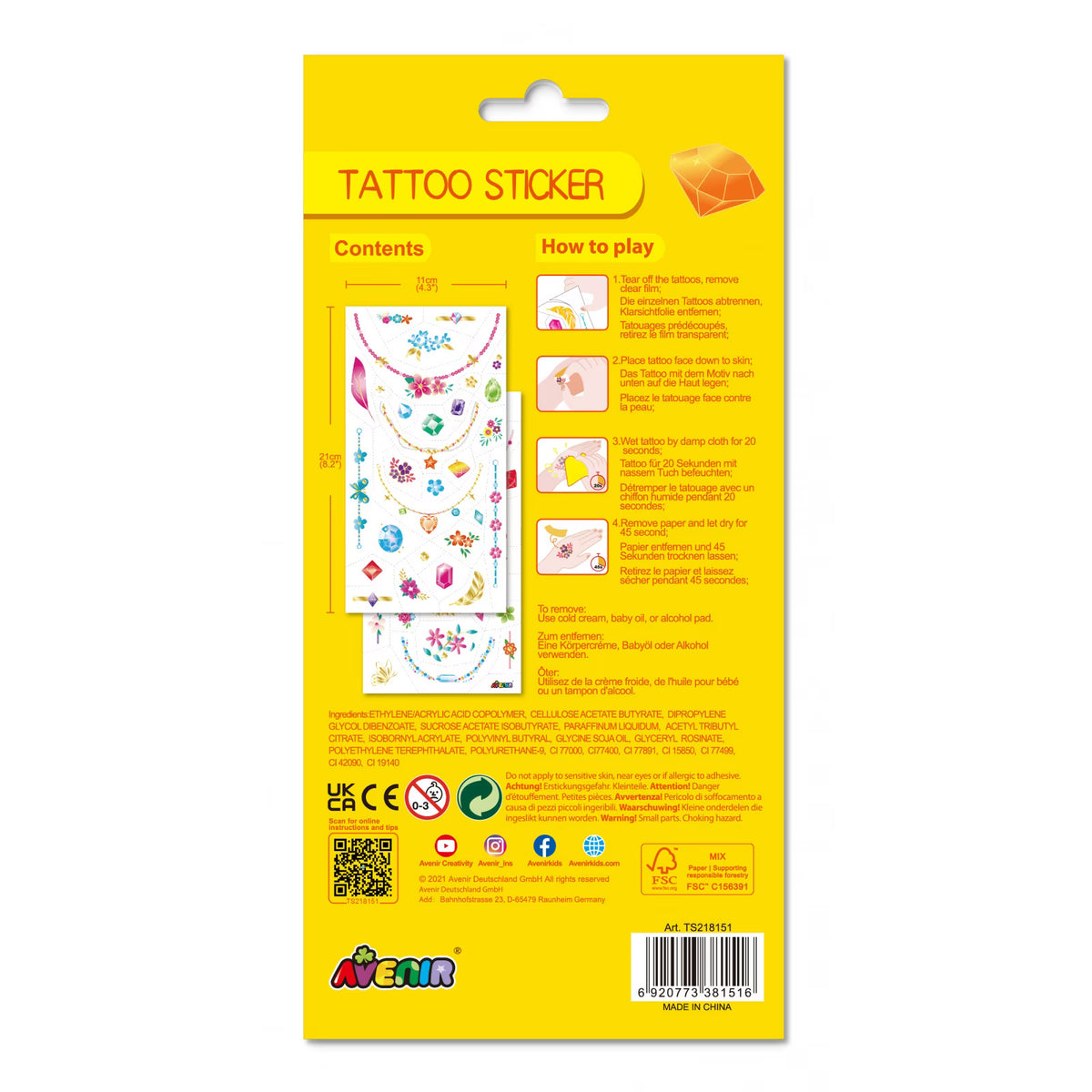 Avenir Tattoo Sticker - Jewelry | 50pc Set of Temporary Tattoos - High-Quality Water-Based Ink - Safe and Easy to Apply and Remove - Lasts 3-5 Days for Kids 3+