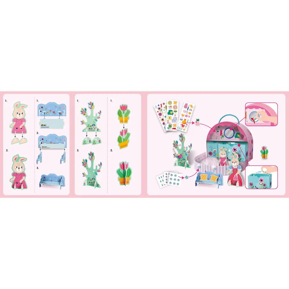 Avenir Little Hands' Play Box - Miss Bunny's Home Multicolour | 3D puzzle and laces to create an awesome bunny town | Ideal ages 3+