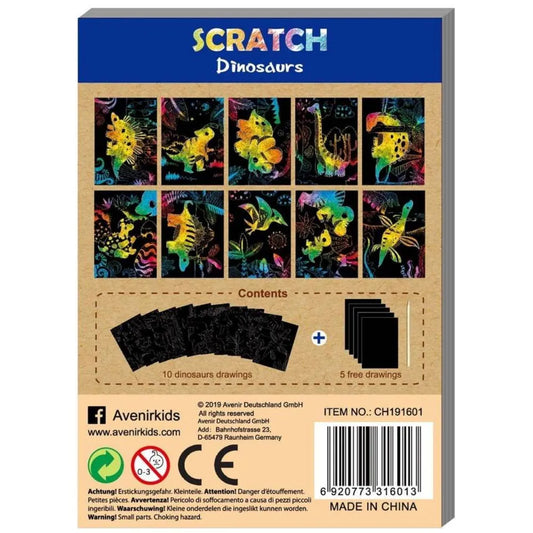 Avenir - Mini Scratch Book Dinosaurs | easy-to-use activity book is perfect for unleashing your child's imagination and creativity, while also fostering essential skills such as motor skills, hand-eye coordination, and manual dexterity | Ages 3+
