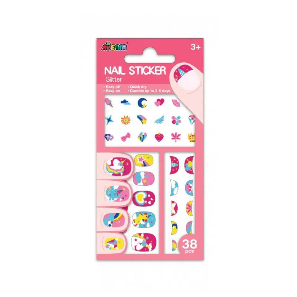 Avenir - Nail Stickers Glitter - Flower | Trendy Themed Designs! With 38 Colorful and Temporary Stickers Fashionable Kids - Easy to Use and Remove - Perfect Fashion Activity & Ideal Gifts for Girls 3+