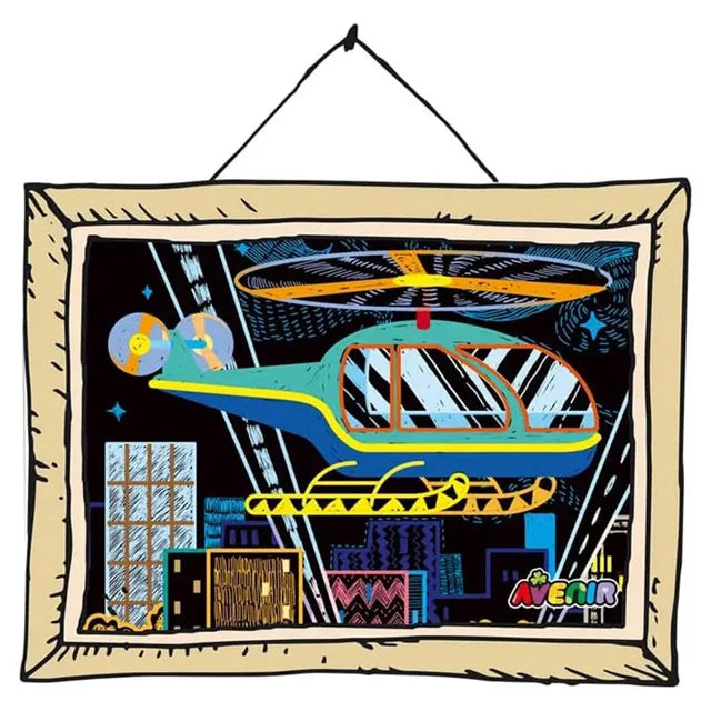 Avenir Scratch Art Kit – Transportation | Unleash Creativity with Vibrant Drawings! 4 Themed Scratch Boards and Scratch Tool | Watch Brilliant Colors Unfold, Engaging Activity for Young Artists 3+