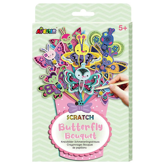 Avenir Scratch Bouquet Kit – Butterfly | Themed Fun! Create Personalized Bouquets with Scratch Sheets, Wrapping Paper, and Ribbon | Step-by-Step Instructions for Kids 3+