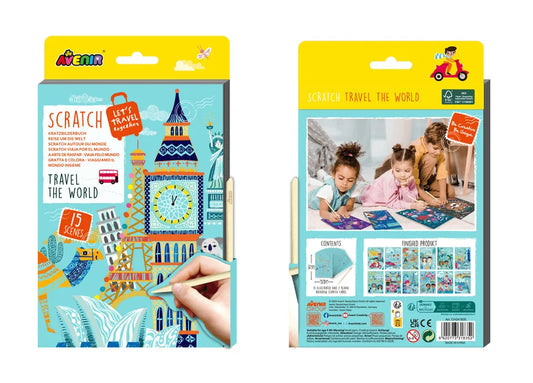 Avenir - Let’s Travel Together A5 Scratch Book – Travel the World | Portable Scratch Art Drawing Pad for Kids | Creative On-the-Go Activity for Airplane, Train & Road Trips