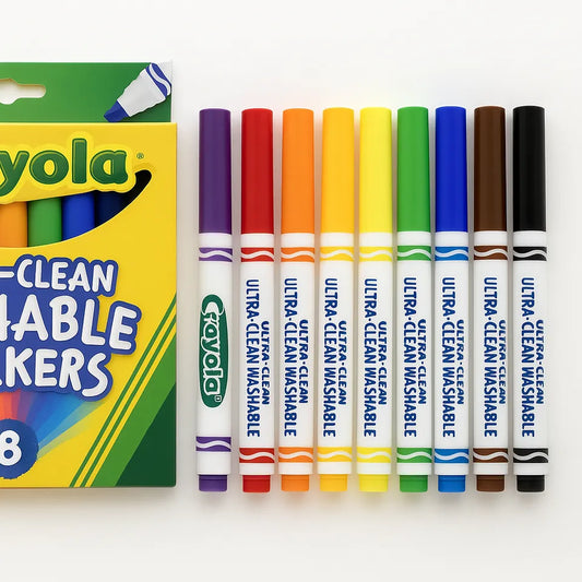 Crayola Ultra Clean Washable Markers, Wedge Tip, Assorted Colors, 8 Count