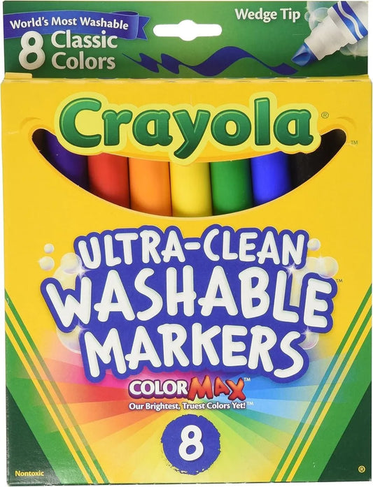 Crayola Ultra Clean Washable Markers, Wedge Tip, Assorted Colors, 8 Count