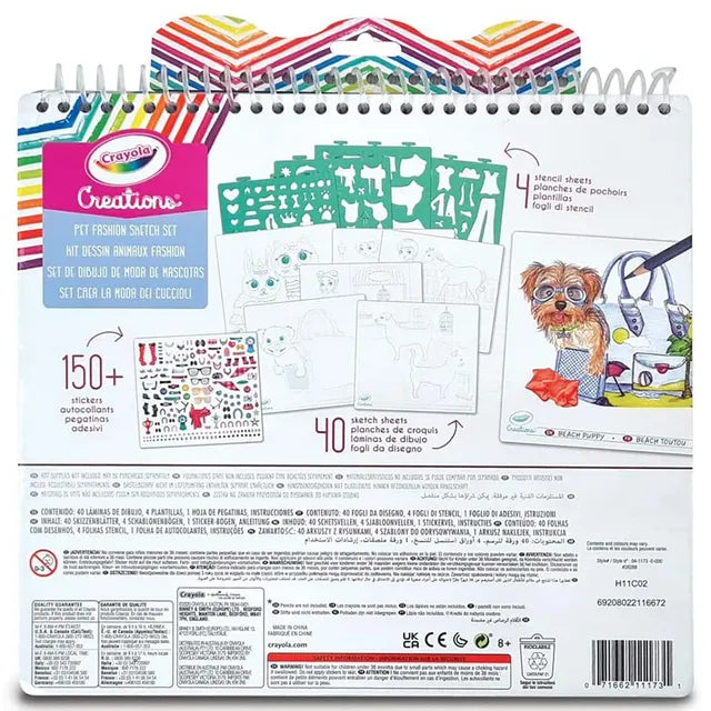 CRAYOLA- Creations, Puppy Fashion Set, Album with 40 Pages, Stencils and 150 Stickers, Creative Activity for Children