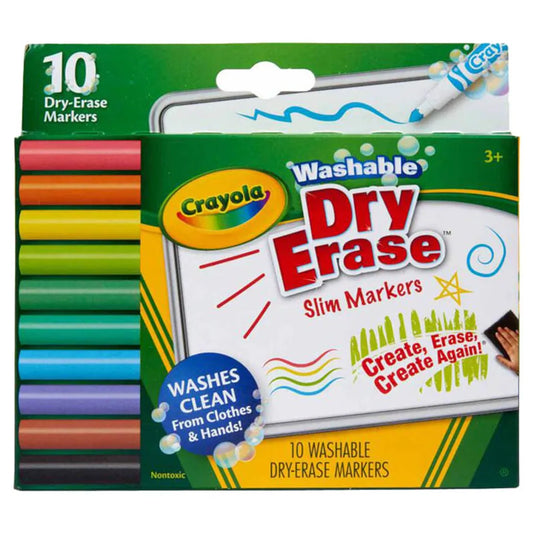 10 Ct Slim Dry-Erase Markers, Washable
