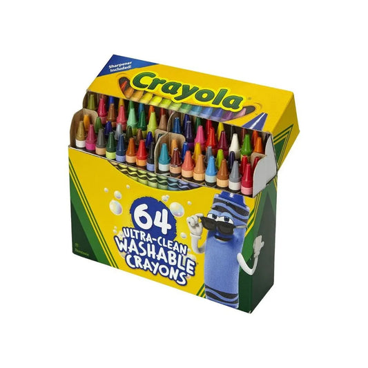 Crayola Ultra-clean washable, 64 count | Explore a world of color, fun, and less-mess creativity with the 64-pack of Crayola Ultra Clean Washable Crayons | Say goodbye to those pesky marks and smudges! | kids ages 3 and up