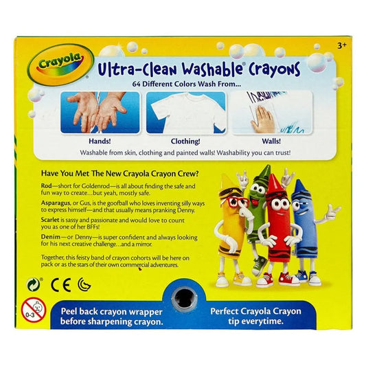 Crayola Ultra-clean washable, 64 count | Explore a world of color, fun, and less-mess creativity with the 64-pack of Crayola Ultra Clean Washable Crayons | Say goodbye to those pesky marks and smudges! | kids ages 3 and up