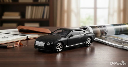 D-Power 1:64 Diecast Bentley Continental GT 2018 – Licensed Collectible Model Car (Matte Black) | Metal Body, Free-Rolling Wheels