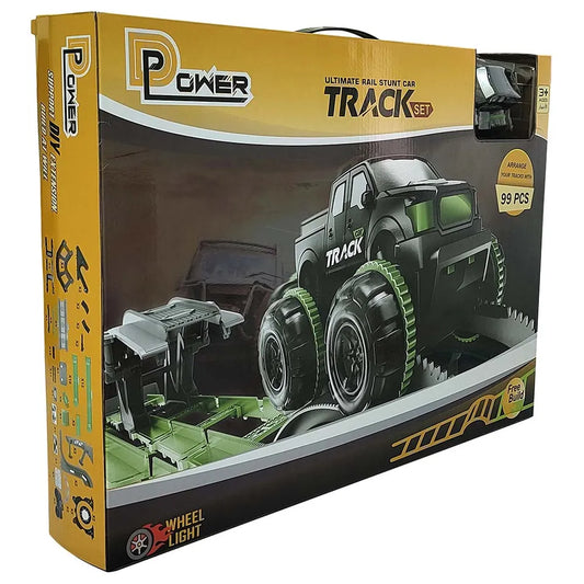 D-POWER – Ultimate Stunt Car Track | Jumbo sized DIY Free Build Track, Changeable Assembly | 99pc Set, Kids Age 3+