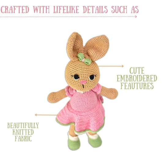 Happy Threads Handmade Crocheted Loving Bunny (10 inch) – Pink | Crochet Toys | Child Safe | for Babies 6 Months & Above | Dolls for Boys/Girls| For Birthday Gift | Decorative Items for Room