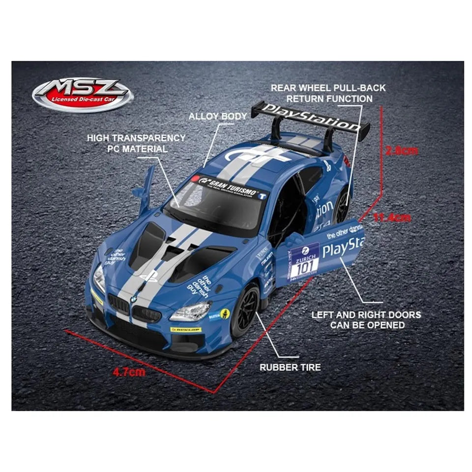 D-power MSZ – BMW M6 GT3 - Blue | Die-Cast Replica, Ultimate Collector's Item, Racing Cars | Toy Vehicles, Metal Toy Car Model - Pull Back Collection | Size - 1:32, For Kids 3+
