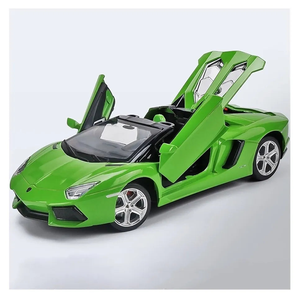 D-power MSZ – Lamborghini Aventador Roadster – Green | Die-Cast Replica, Ultimate Collector's Item, Hyper Cars | Interact with Doors & Hoods - Pull Back Collection with Lights & Sounds | Size - 1:32, For Kids 3+
