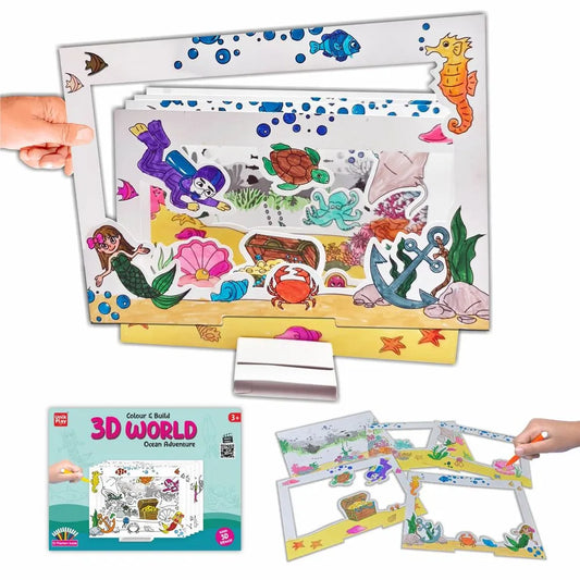 UnikPlay 3D World Ocean Adventure Art & Craft Kit for Kids | DIY 3D Ocean Diorama with Sea Life & Mermaids | Coloring & Creative Play Set | Educational Toy for Ages 5+