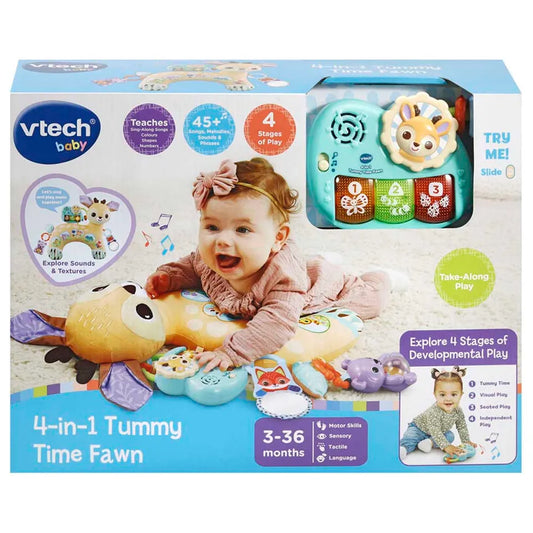 VTech Baby 4-in-1 Tummy Time Fawn, Sensory Animal Baby Pillow with Lights, Sounds & Music, Interactive Gift for infants 3, 6, 9, 12 months +, English version