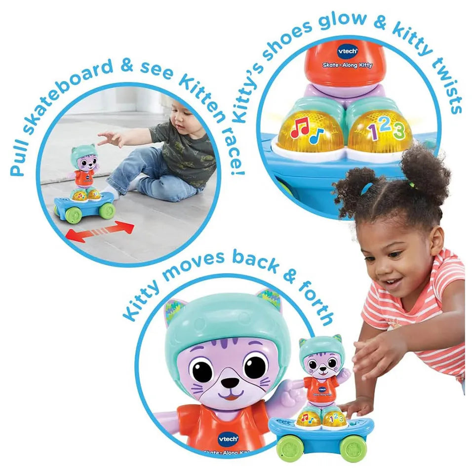 VTech Skate-Along Kitty, Interactive Baby Toy with Lights & Music, Pull Back Gift for Infants 6, 9, 12 months +, English version