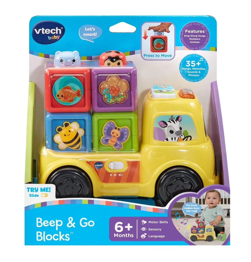 VTech Pop-A-Block Truck | Interactive Stacking Truck Toy with Lights, Music & Learning Blocks | Numbers, Shapes & Sensory Play | Baby Toy for Ages 6+ Months