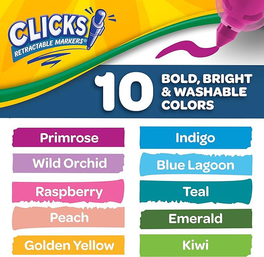 10 Ct Washable CLICKS Retractable Markers, Bold & Bright