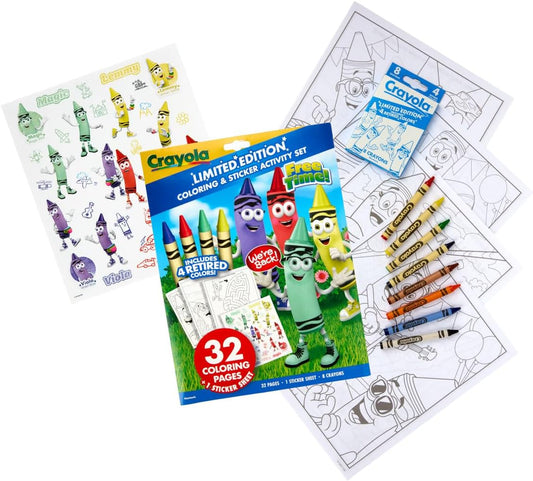 Crayola Retired Colors Free Time Coloring & Activity Set – Includes 32 Pages, Classic Retired Crayons & Stickers, Gift for Kids Ages 3+