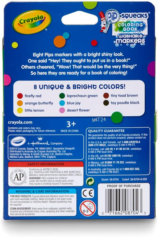 Crayola - Pip-Squeaks Washable Markers | Multi-Color, Pack of 8, Unique & Bright Colors | 3+ Yrs