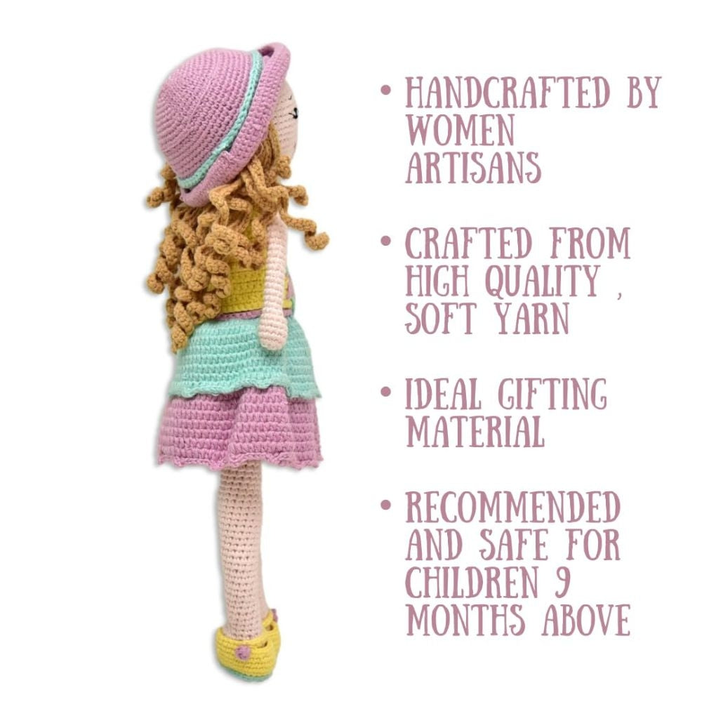 Happy Threads Handmade Crocheted Love & Care Cecilia Doll (15 inches) – Multicolour | Crochet Toys | Child Safe | for Babies 6 Months & Above | Dolls for Boys/Girls| For Birthday Gift | Decorative Items for Room
