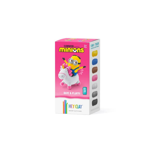 Hey Clay - Minions Dave & Fluffy Colourful modelling air-dry clay, 5 cans with fun interactive app for kids 3 years +