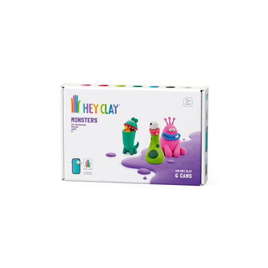 HEY CLAY -DIY Monsters: Terry, Pi, Bigwig Plastic Creative Modelling Air-Dry Clay For Kids 6 Cans