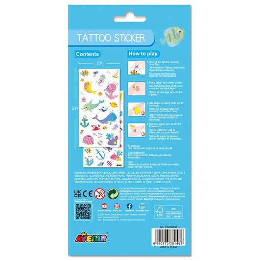 Avenir Tattoo Sticker - Sea Animal | 52pc Set of Temporary Tattoos - High-Quality Water-Based Ink - Safe and Easy to Apply and Remove - Lasts 3-5 Days for Kids 3+