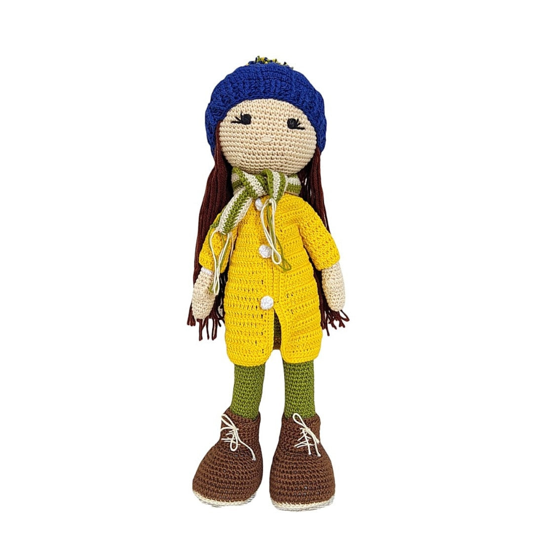 Happy Threads Handmade Crocheted Kelly Doll (12 inch) – Yellow | Crochet Toys | Child Safe | for Babies 6 Months & Above | Dolls for Boys/Girls| for Birthday Gift | Decorative Items for Room