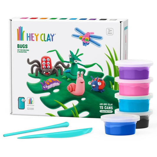HEY CLAY - Bugs Set-Colourful Modeling Kids-Air Dry Clay Kit 15 cans and Sculpting Tools with Fun Interactive Instructions App, Multicoloured