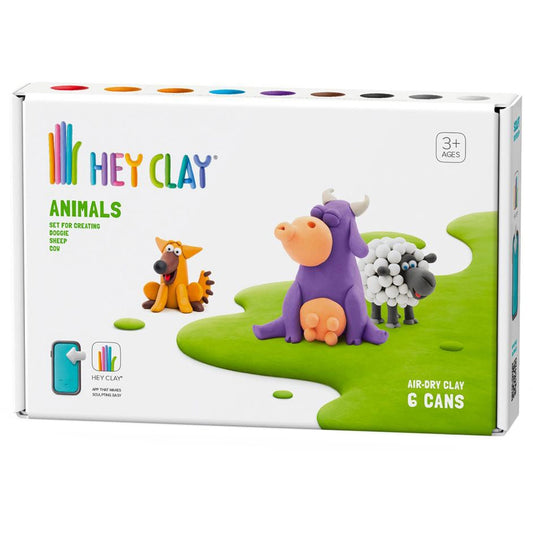 HEY CLAY - DIY Animals: Cow, Doggie, Sheep Plastic Creative Modelling Air-Dry Clay For Kids 6 Cans