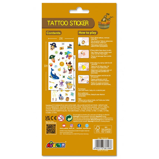 Avenir Tattoo Sticker - Pirate | 52pc Set of Temporary Tattoos - High-Quality Water-Based Ink - Safe and Easy to Apply and Remove - Lasts 3-5 Days for Kids 3+