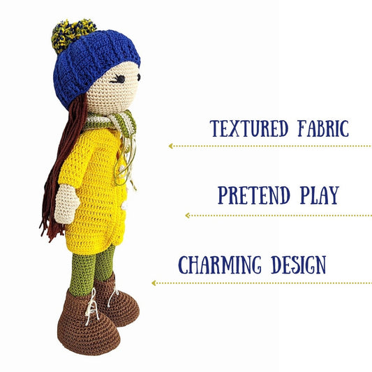 Happy Threads Handmade Crocheted Kelly Doll (12 inch) – Yellow | Crochet Toys | Child Safe | for Babies 6 Months & Above | Dolls for Boys/Girls| for Birthday Gift | Decorative Items for Room