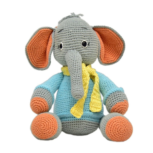 Happy Threads Handmade Crocheted Dusty the Elephant (13 inch) – Multicolor | Crochet Toys | Child Safe | for Babies 6 Months & Above | Dolls for Boys/Girls| For Birthday Gift | Decorative Items for Room