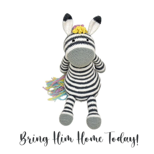 Happy Threads Handmade Crocheted Ziggy the Zebra (12 inches) – Multicolour | Crochet Toys | Child Safe | for Babies 6 Months & Above | Dolls for Boys/Girls| For Birthday Gift | Decorative Items for Room
